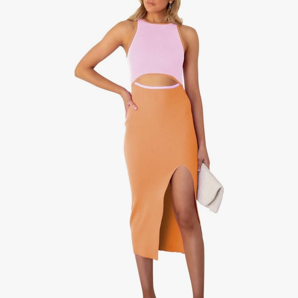 Sweater midi dress in pink and orange